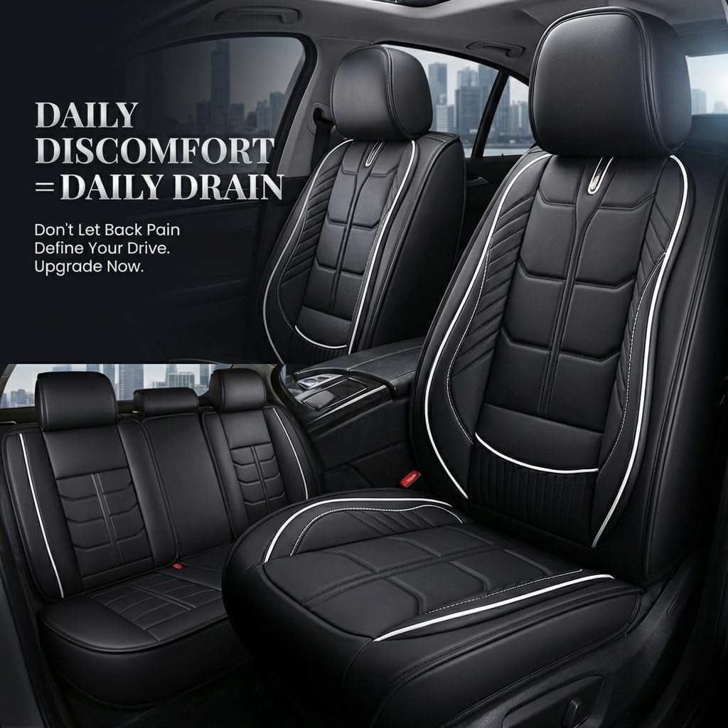 Car Seat Covers Custom Fit for Toyota Tundra 2000-2026 for Pickup Trucks | Universal Split Bench Design | 5-Seat Full Set,Black White