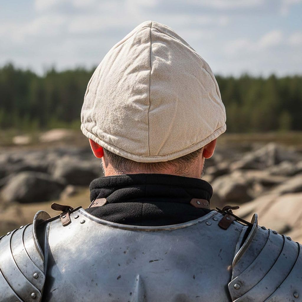 Medieval Cotton Arming Cap – Padded Helmet Liner for Chainmail, Coif, or Viking Helmet – Historical Under Armor for LARP, Reenactment & Costume – Ecru – Size Large - Image 6