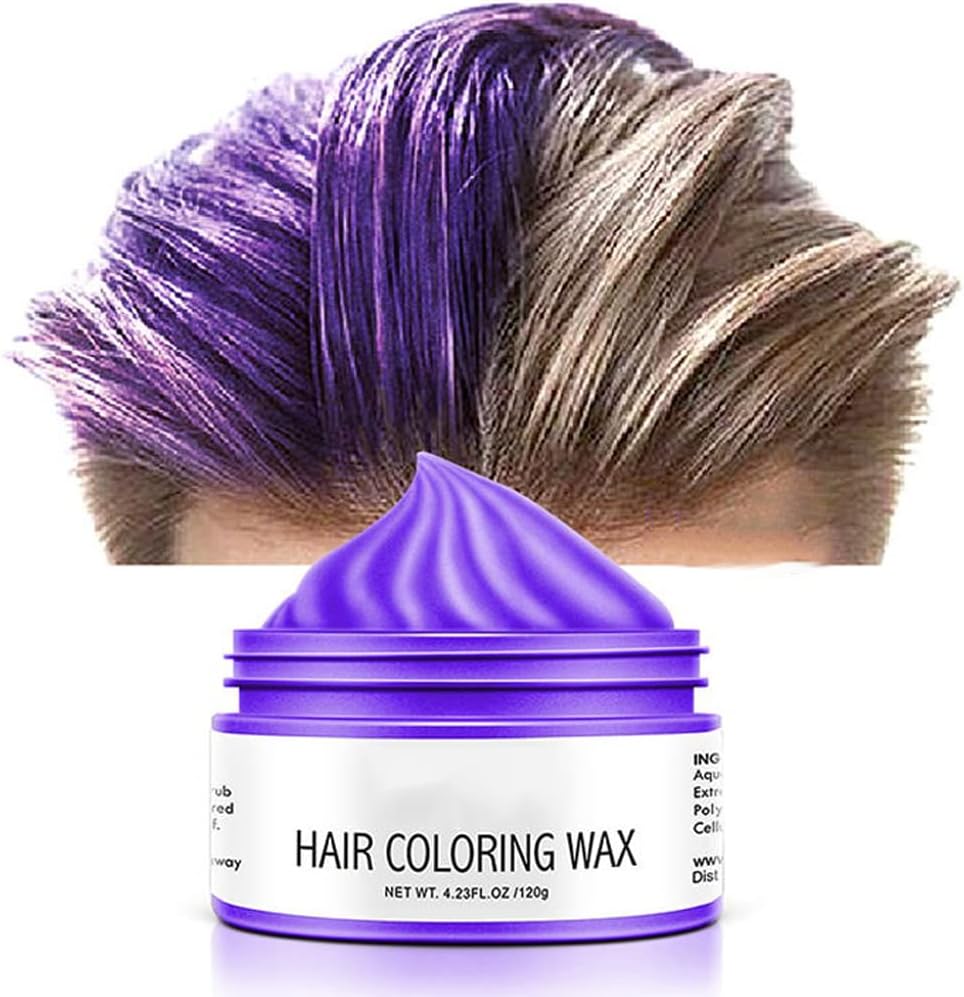 Hair Color Wax Temporary,Hair Coloring Dye Wax,Hair Color Wax Pomades, Hair Styling Clay for Party,Halloween & Christmas Cosplay, Daily Washable,9 colors,Unisex(purple)