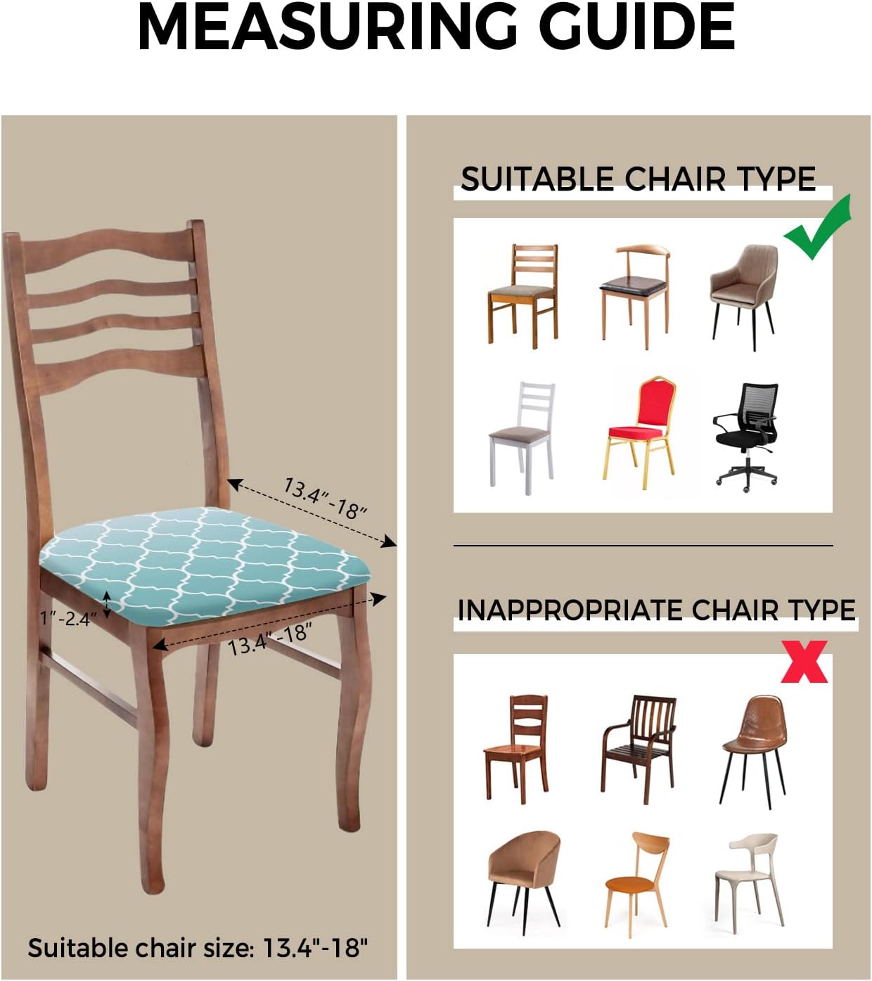 Teal White Ombre Morocco Pattern Seat Covers for Dining Room Chairs Covers, Office Chair Seat Cover, Turquoise Modern Moroccan Geometric Chair Slipcovers Protector for Kitchen Set of 4