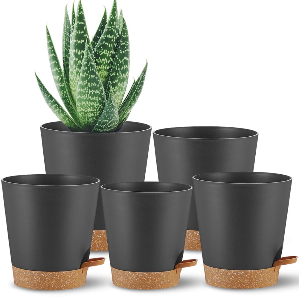 Vasi autoinnaffianti, vasi per piante da esterno e da interno, violette africane, fiori, piante grasse, vasi per piante cactus con fori di drenaggio Vasi in plastica nera Idea regalo per i pigri