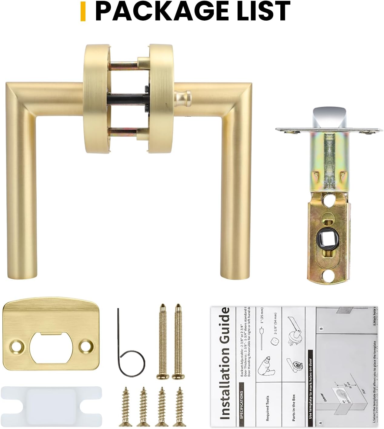 Goldenwarm Gold Door Handles Interior, Privacy Brushed Gold Interior Door Handles, Heavy Duty Zinc Alloy Brushed Brass Door Lever for Bedroom and Bathroom (6 Pack)