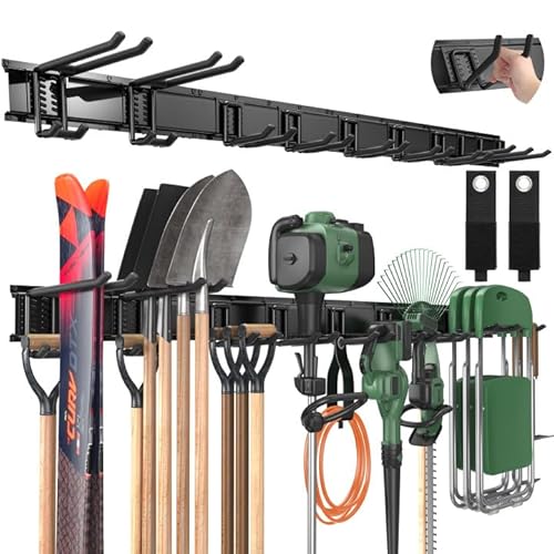 LBT 66″ Garage Tool Organizer Wall Mount – 720lbs Garden Tool Organizer with Adjustable Hooks, Heavy Duty Metal Garage Storage Rack, Anti-Rust Shed Rack Holder Hanging Rake Broom Mower Snowboard