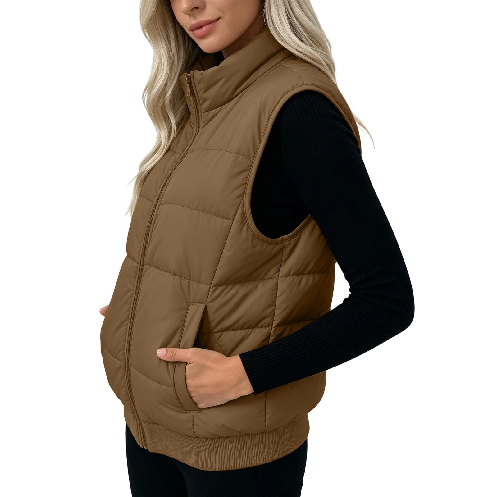 Gilet Femme Capuche Matelassé Zippé Chaud Chic Mode Casual Urbain Chic