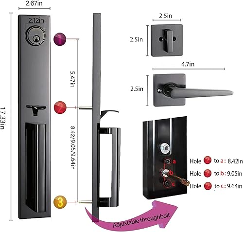 Miniatura 2 de HISAFE X-2016SET - Juego de cerradura de puerta doble para puerta delantera con cerrojo y palanca, resistente, color negro peltre, X-2016SET