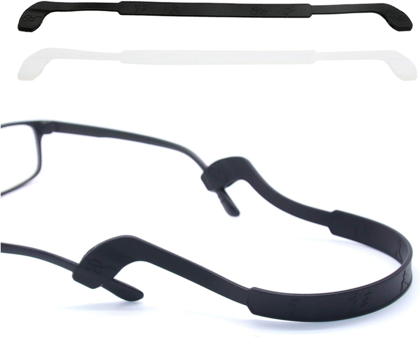 Glasses Strap Anti-Slip Silicone Eyeglass Strap Eyewear Retainers Sports Elastic Soft Sunglass Cord Holder for Men Women 2PCS(Black /White)