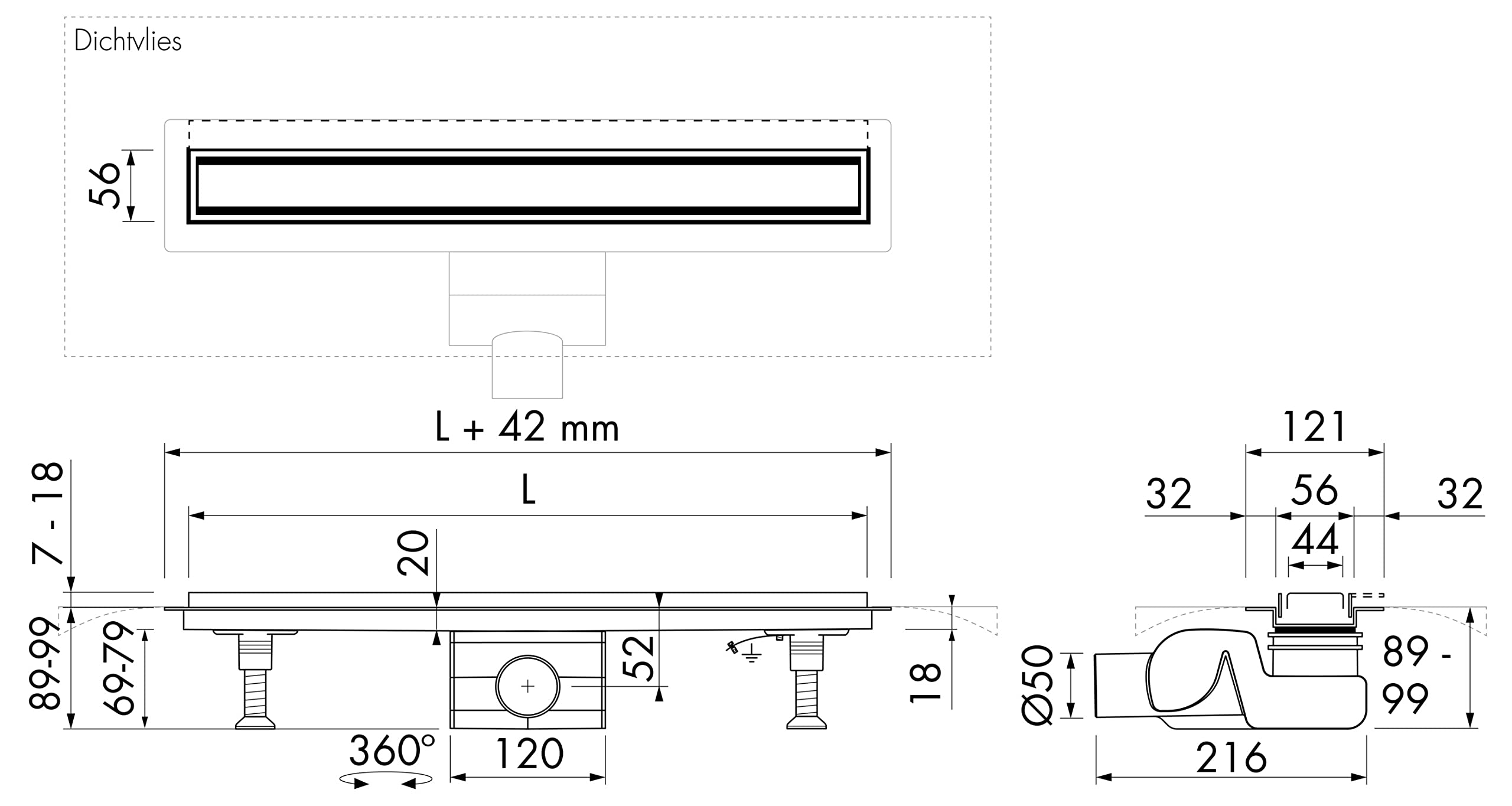VIGOUR-SET Duschrinne + Designrost individual 3.0 - Variante Design 800 mm