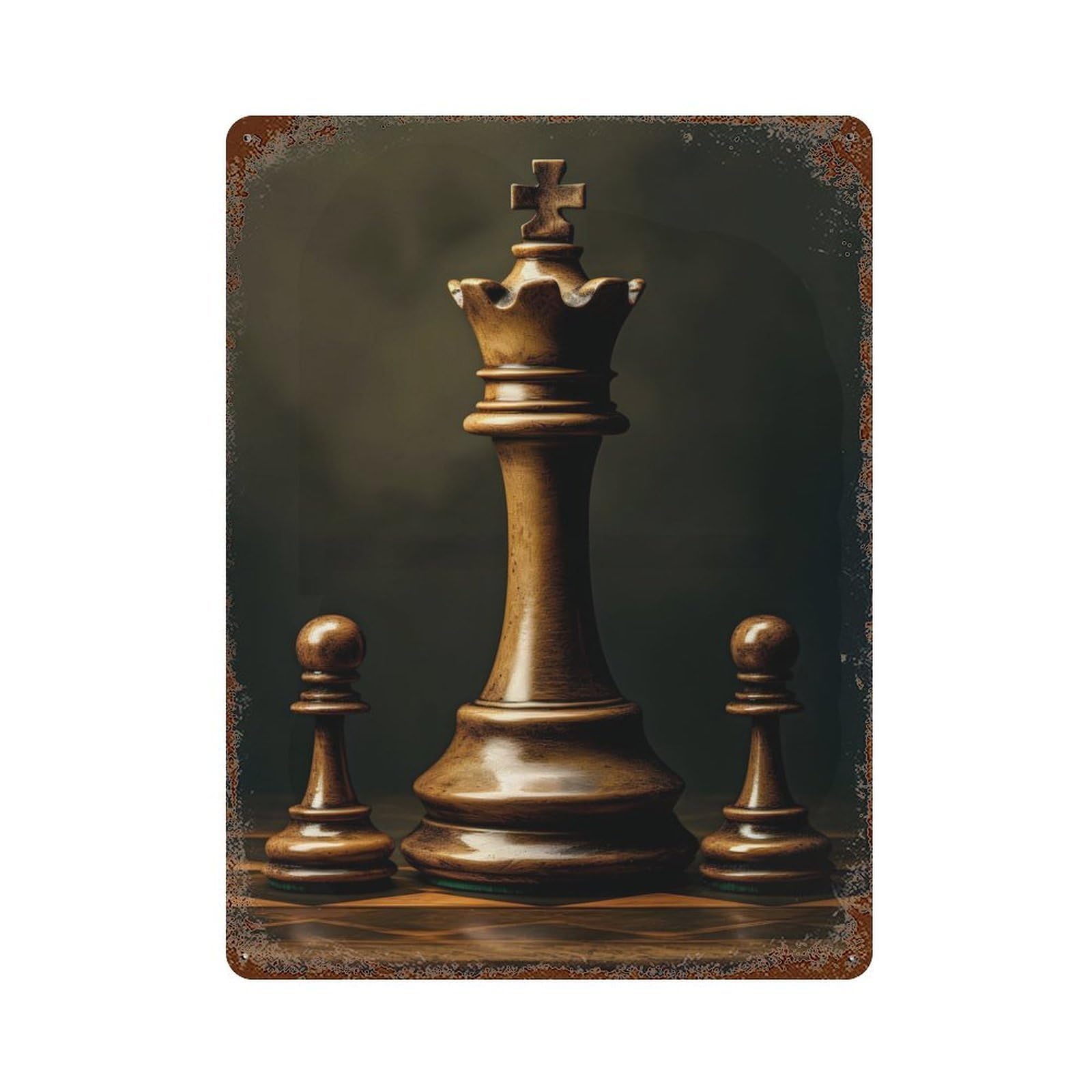 Garage Style Game Chess Rusty Metal Tin Sign 15.7"x11.8", Farmhouse Wall Decor for Bar And Workshop