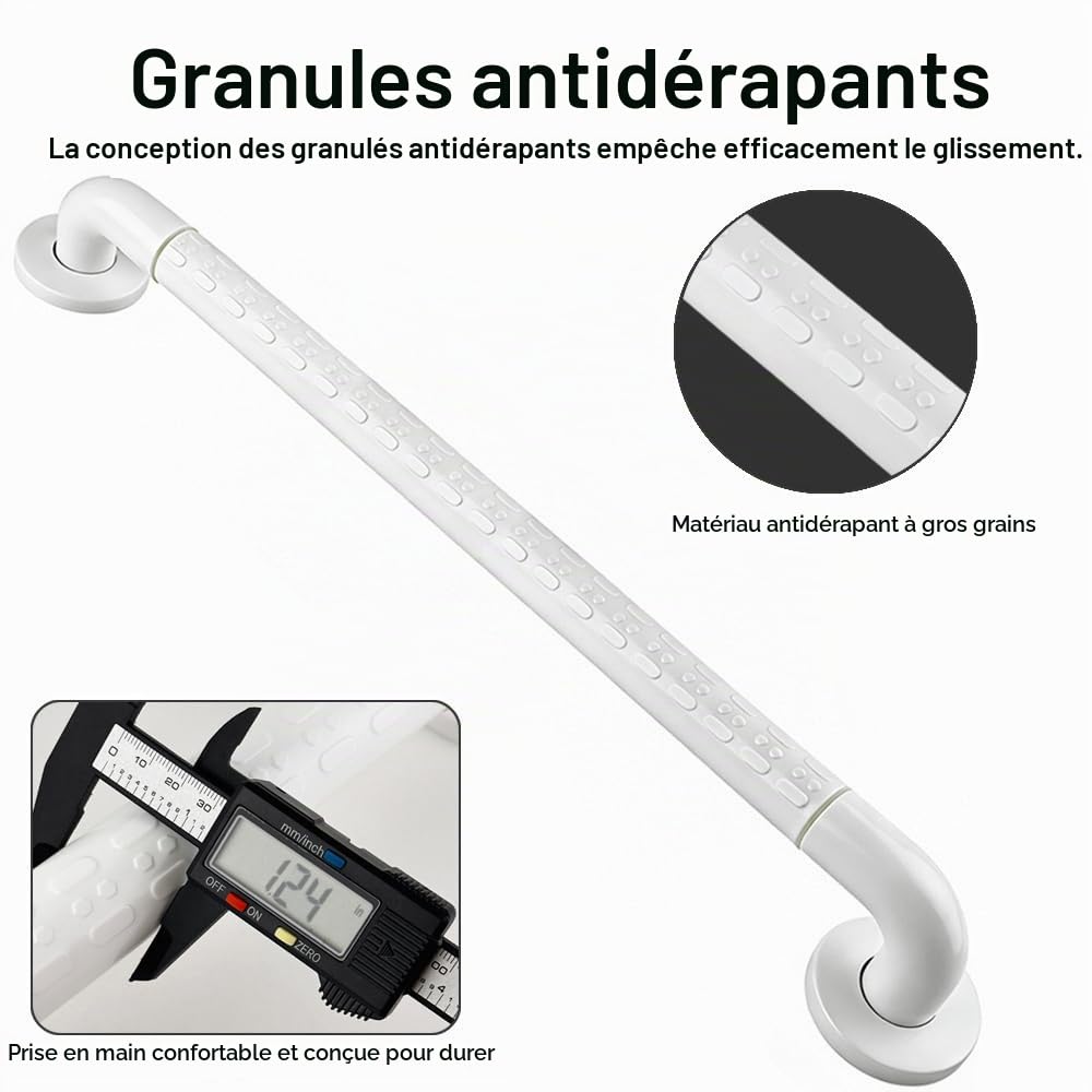 Poignée de Baignoire de Sécurité,Barre de Maintien Douche 60cm,Barre d'appui Salle de Bain,Murale Inox 304 Anti-dérapante Barre d'appui WC/Douche pour Personnes,Âgées et Handicapées,Blanc
