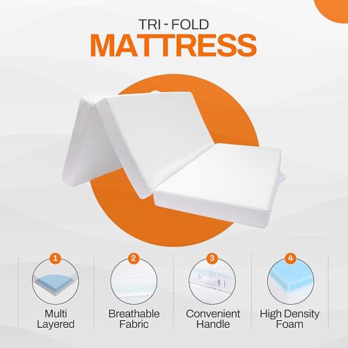 Miniatura 4 de Cheer Collection Colchón de espuma viscoelástica de tres pliegues, cama plegable de espuma con infusión de gel de 4 pulgadas de grosor para