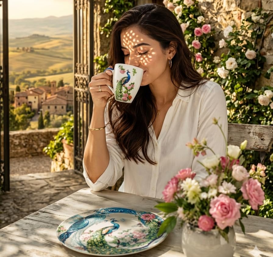 Image of Alive Royal Peacock Printed Tea /Coffee Mugs Set of 2 to Gift to Best Friends, Coffee Mugs, Microwave Safe Ceramic Mugs,(260 ml Each)