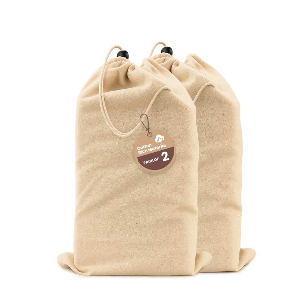 LFH Cotton Rich Shoe Storage Bags with Drawstring, Dustproof Breathable Reusable Organizer, Perfect For Travel, Dorm, Hotel, College, Gym, Easy to Carry, 8"x17" (Pack of 2) - Natural Thanks Giving