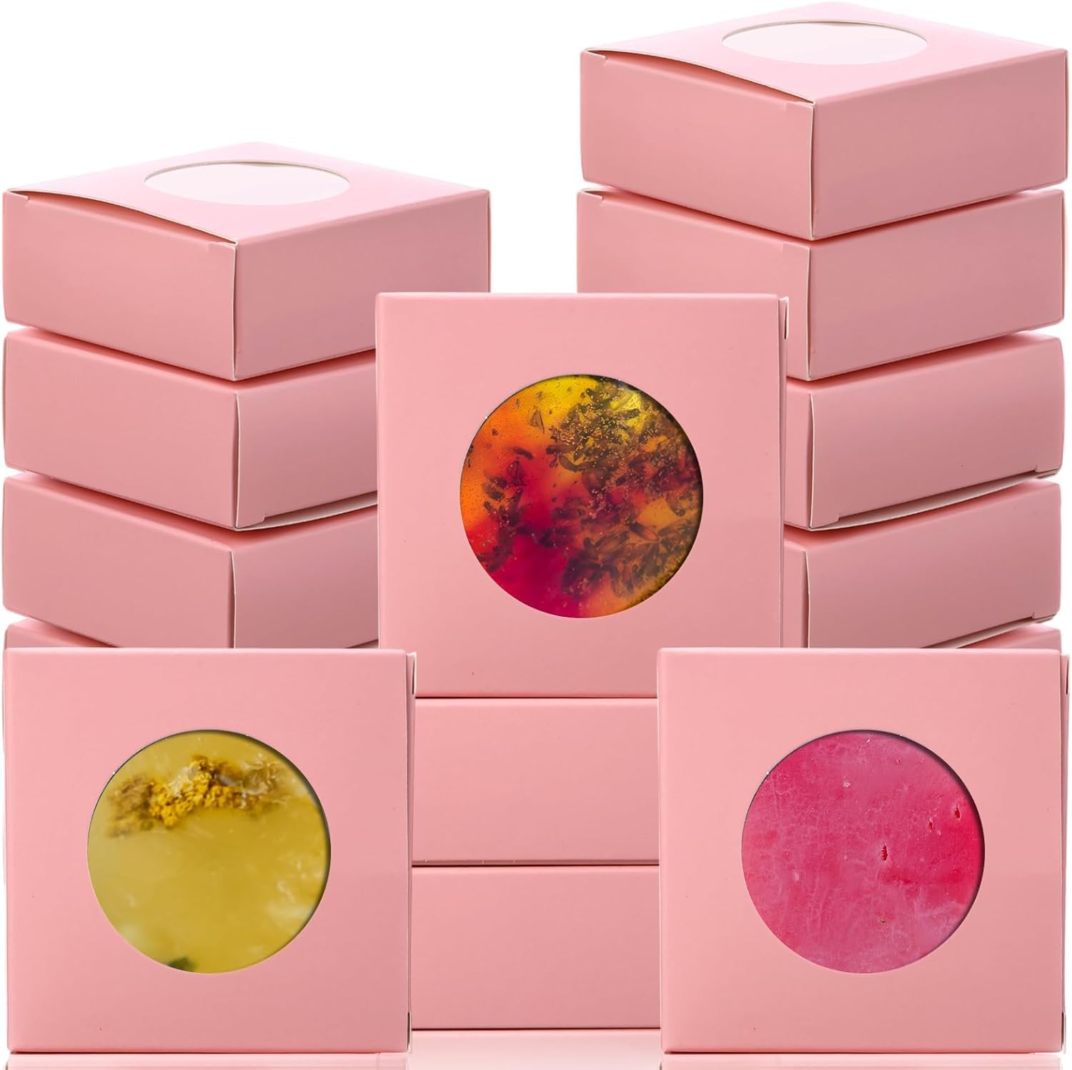 Festiko Soap Boxes for Homemade Soap, 3 x 3 x 1.2 Inch Paper Gift Boxes with Round Window, for Handmade Soap, Bath Bombs, Party Favors & Gift Wrapping-picture-23