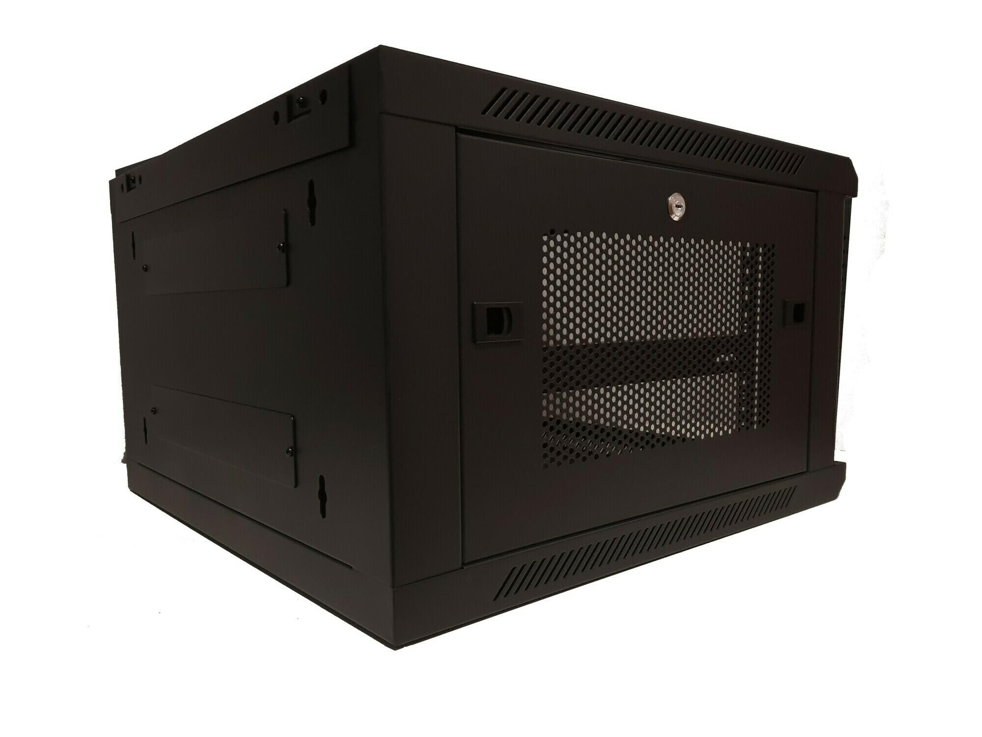 Baie Murale 6U avec Porte en Verre - Panneaux latéraux perforés 600x600x368mm - Noir