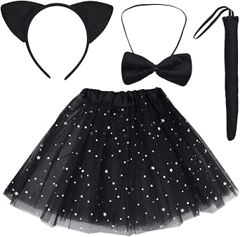 مجموعة زي القط الأسود Dxhycc قط أذنين رأس الذيل Bowtie Tutu-Halloween ، واللباس ، ومجموعة أدوات تأثيري الأطفال