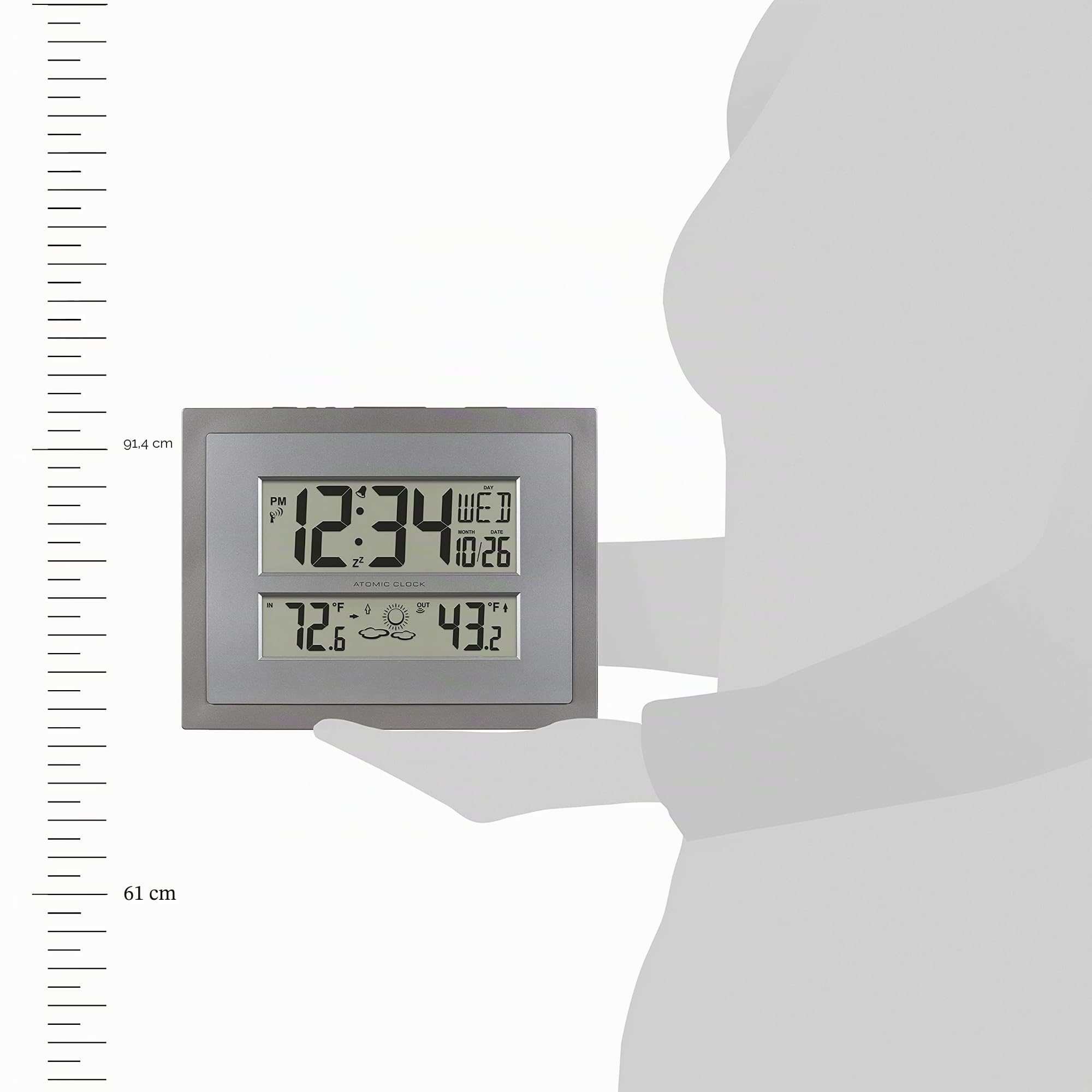 La Crosse Technology 512-85937-INT Orologio da parete digitale atomico con temperatura e previsioni in grigio/argento