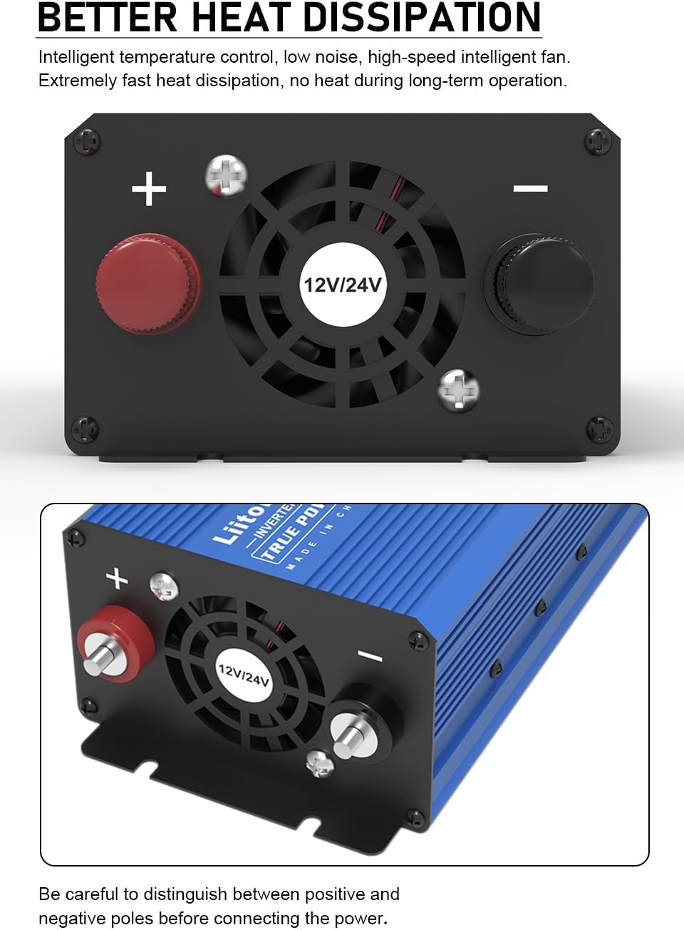 LiitoKala 900W Pure Sine Wave Inverter 12V/24V DC to AC 220V Converter for Home, RV, Truck, Camping, Off-Grid Solar Power Inverter with LCD Display Showing Real-time Status, Surge 1800W (900W)