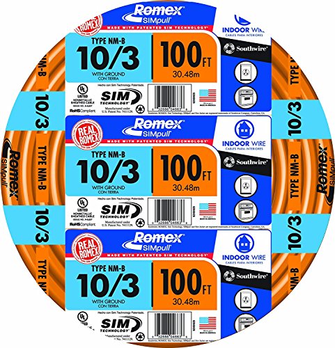 Southwire Romex Brand Simpull Solid Indoor 10/3 W/G NMB Cable 100ft Coil, Orange SW# 28828228