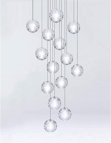 NERDOH Candelabros de escalera 14 bolas de cristal luces múltiples modernas creativas para sala de estar lámpara colgante de burbujas de cristal