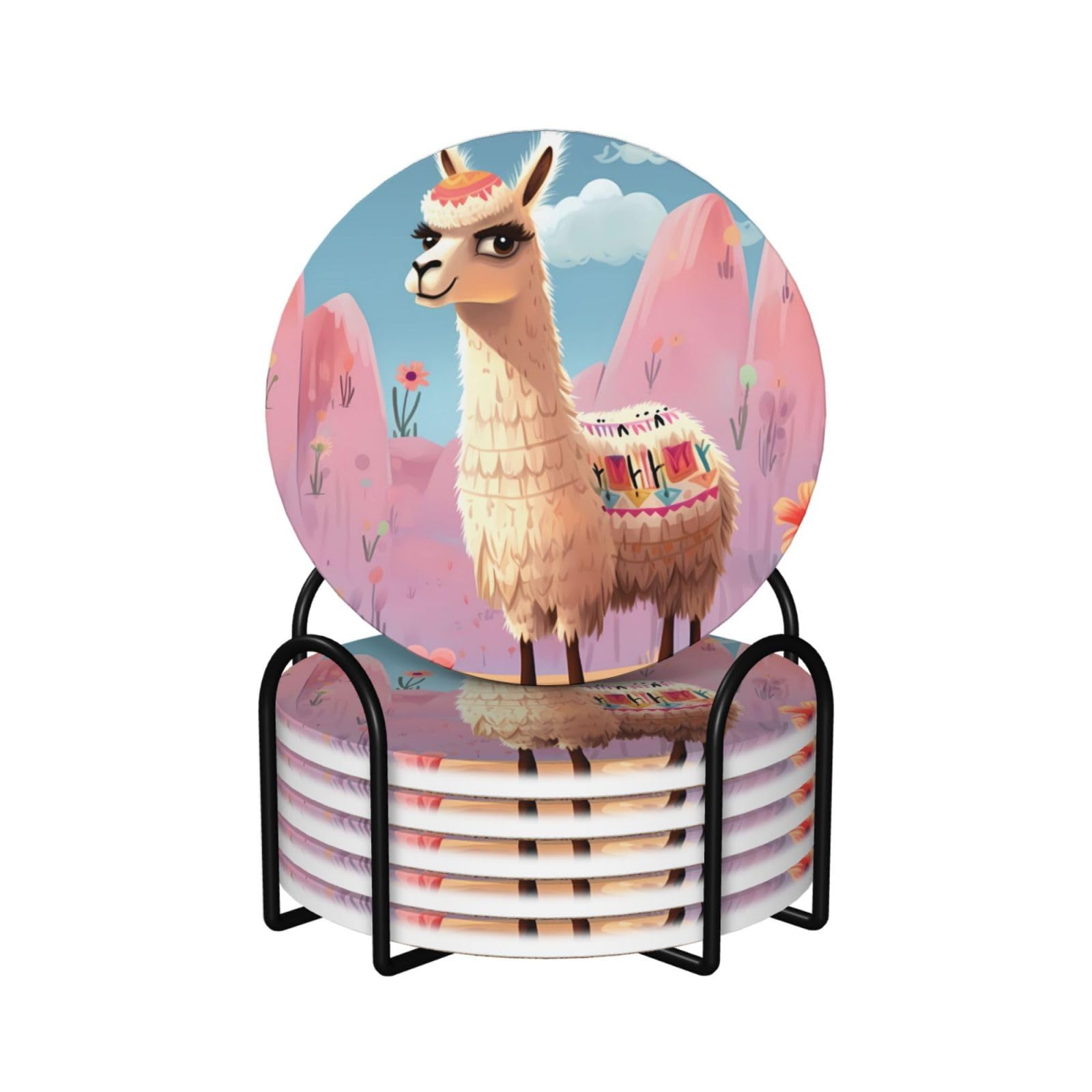 Dessous de verre en céramique contre les taches et rayures motif lama