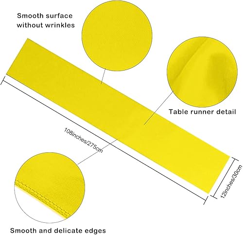 Miniatura 2 de Paquete de 4 caminos de mesa de satén amarillo de 12 x 108 pulgadas de largo para bodas, fiestas de cumpleaños, banquetes, graduaciones, compromisos