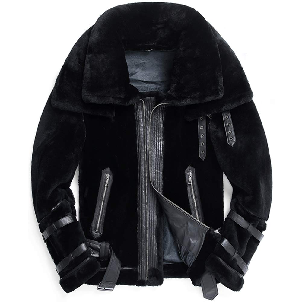 Mens B3 Shearling Jacket Mens Short Double-Layer Collar Sheepskin Coat Mens Winter Warm Fashion Motorcycle Fur Jacket