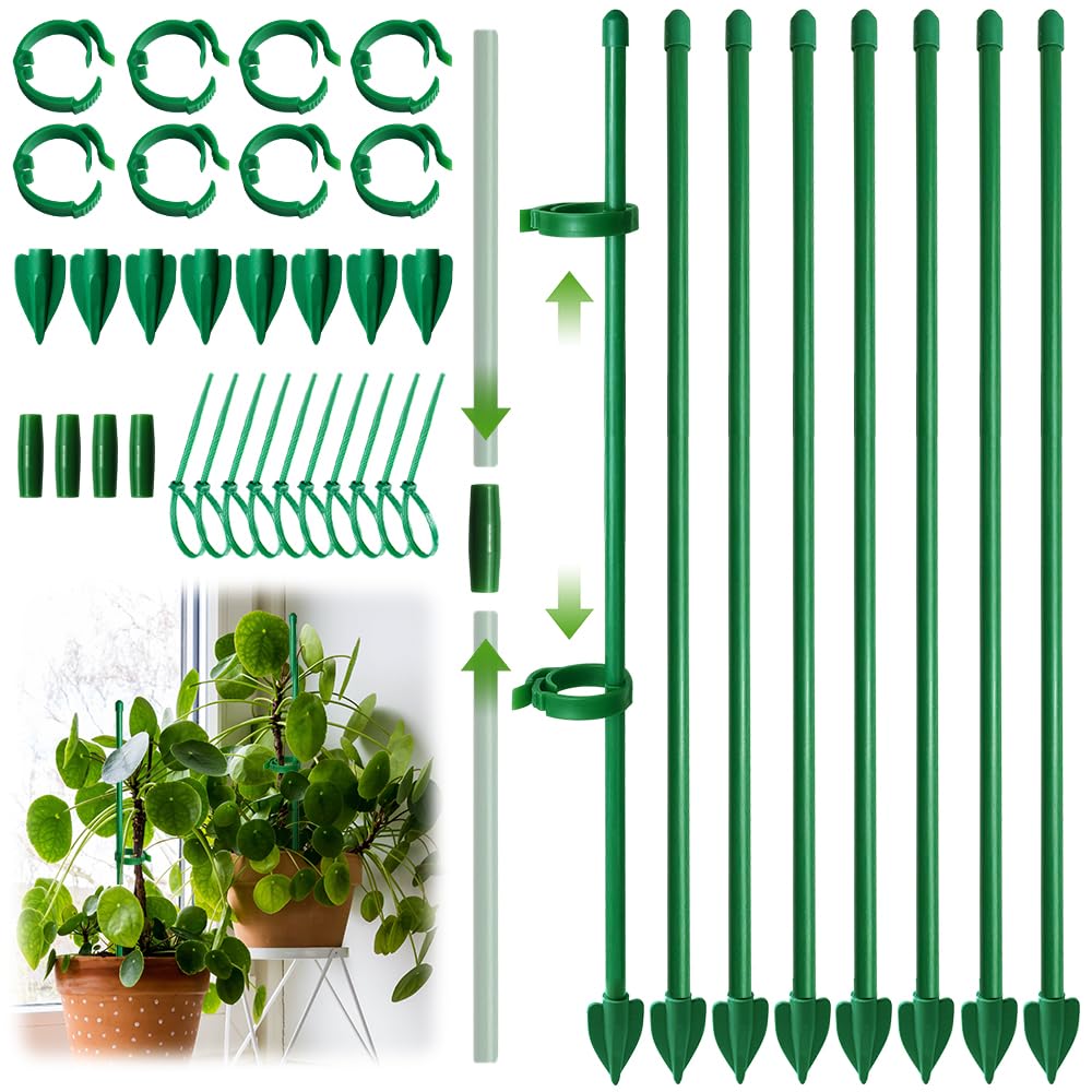 28 Pcs Adjustable Plant Sticks Support Set, 30cm Plant Supports for Indoor Plants with Plant Clips, Monstera Support for Orchid Rose Flower