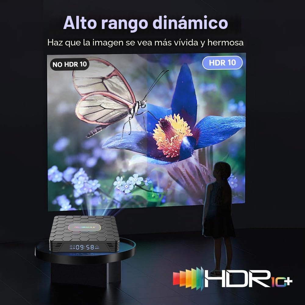 TV Box Android 14.0,R69MAX Smart TV Box with 4GB RAM 32GB ROM RK3528 Quad Core Arm Cortex A53 Mali-450 GPU Support 8K 3D 1080P 2.4/5.0GHz WiFi BT5.0 10/100M Ethernet DLNA HDMI2.0 H.265 USB3.0