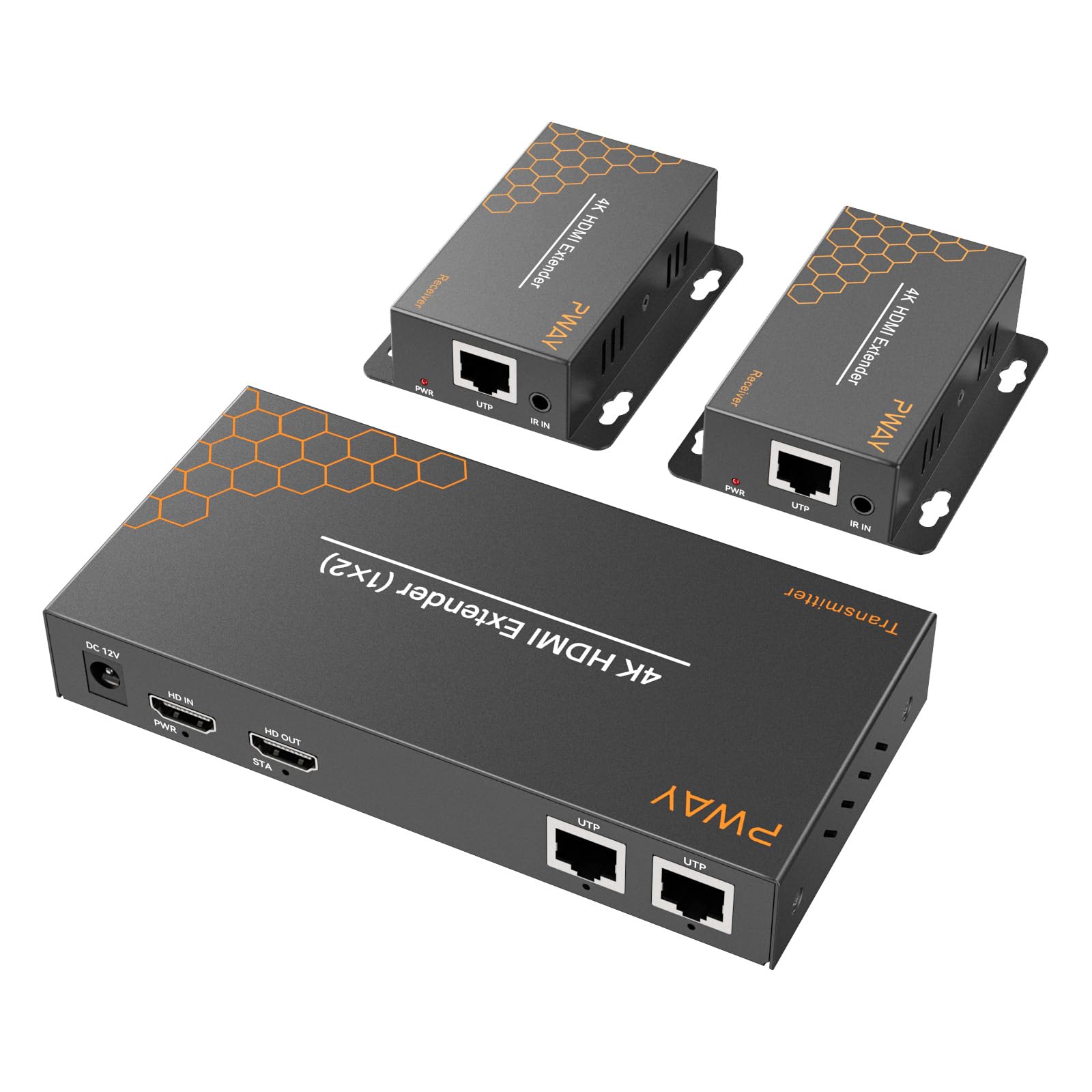 PWAY 4K HDMI Extender Splitter 1x2 su Cat5/6/7,HDMI over Ethernet 131ft PoC IR Loop Out