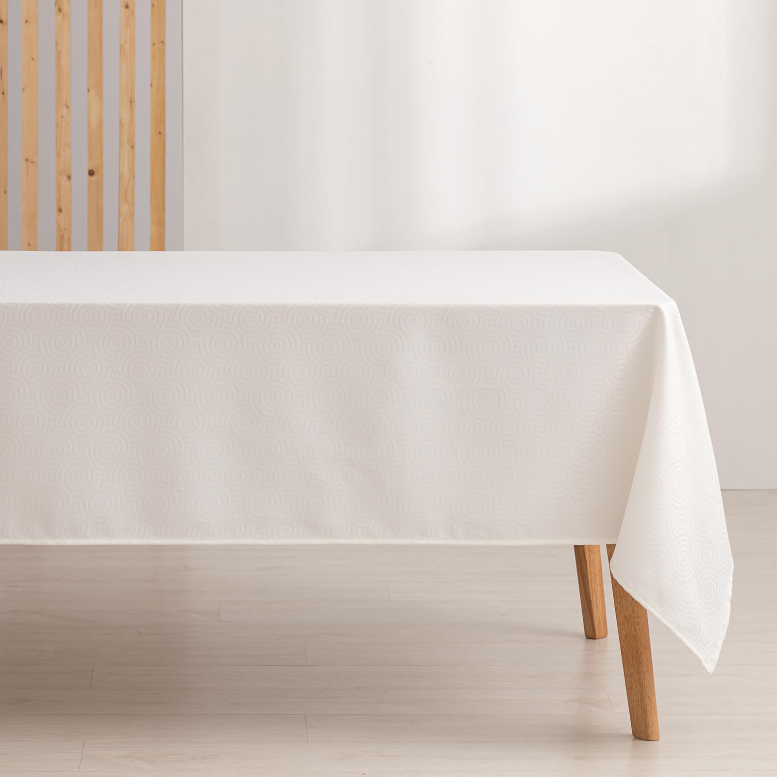GAMUSI Anti-Stain Tablecloth Rectangular Jacquard Waterproof Table 140 x 200 cm, Fabric Touch, White - Ring - Image 2