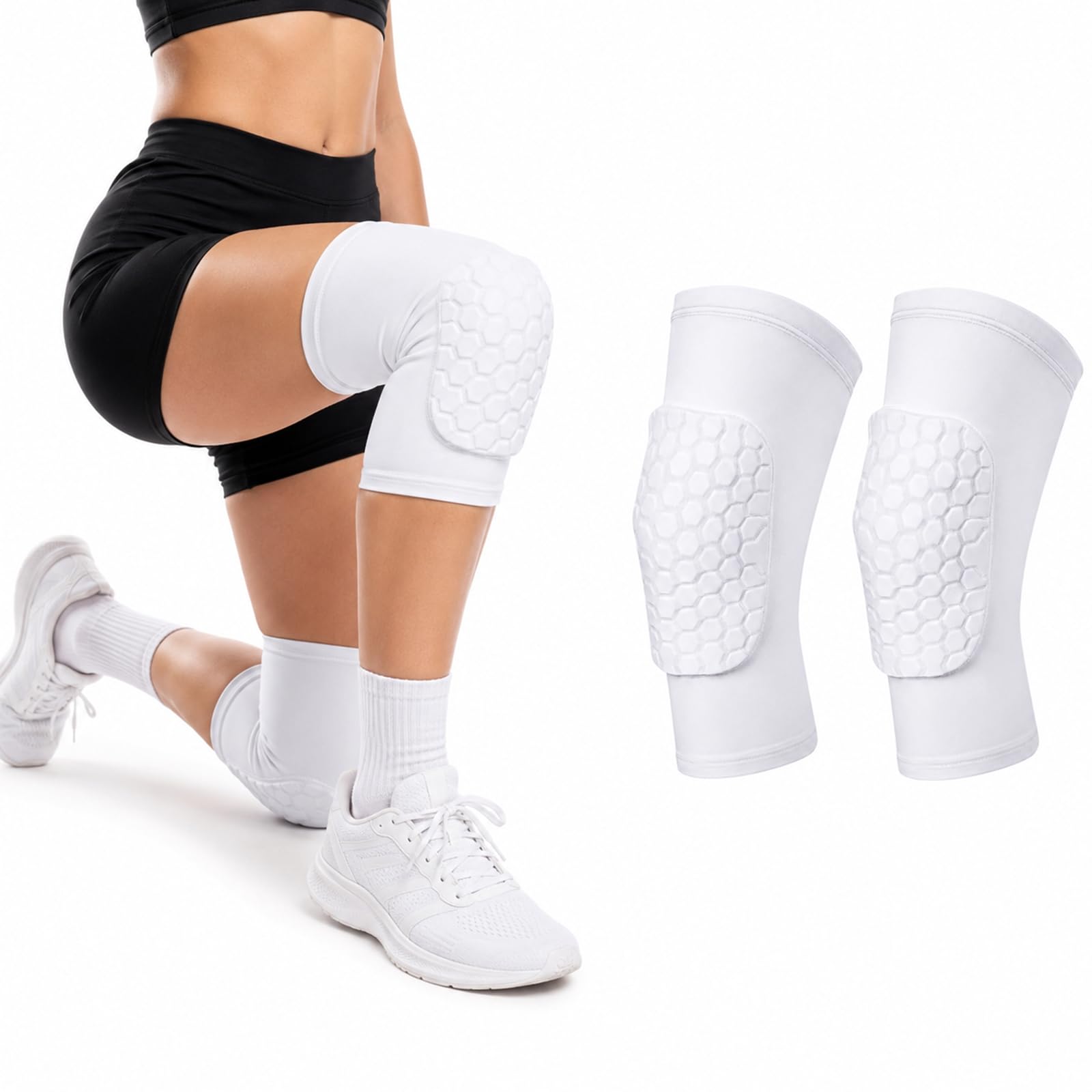 WHJYCC Knee Pads, Hexagonal Padded Pull-On Sleeves, White, Size S, 1 Pair