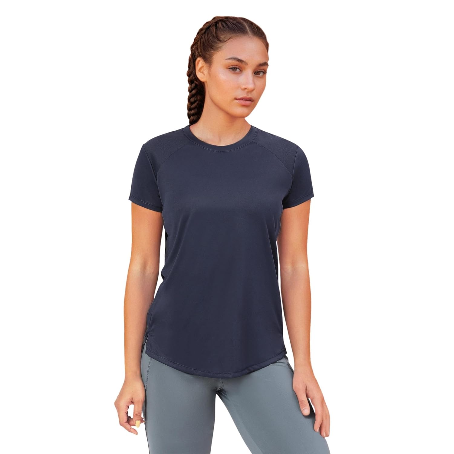 Enamor Women Polyester Pull On Short Sleeve Dry Fit Crew Neck Regular Length Panel T-Shirt-Relaxed Fit-A313 Enamor Women Polyester Pull On Short Sleeve Dry Fit Crew Neck Regular Length Panel T-Shirt-Relaxed Fit-A313