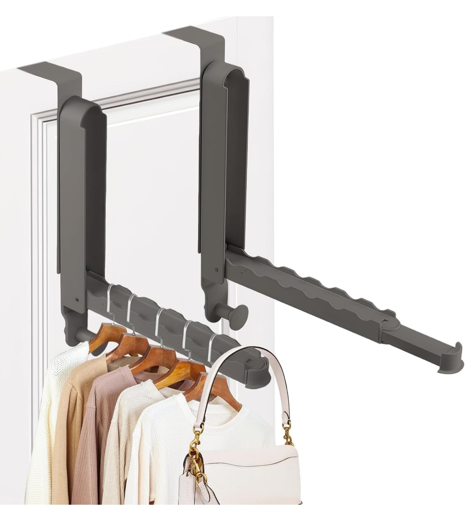 Set di 2 Appendiabiti da Porta Pieghevole 6 Ganci, Salvaspazio per Bagno Camera da Letto