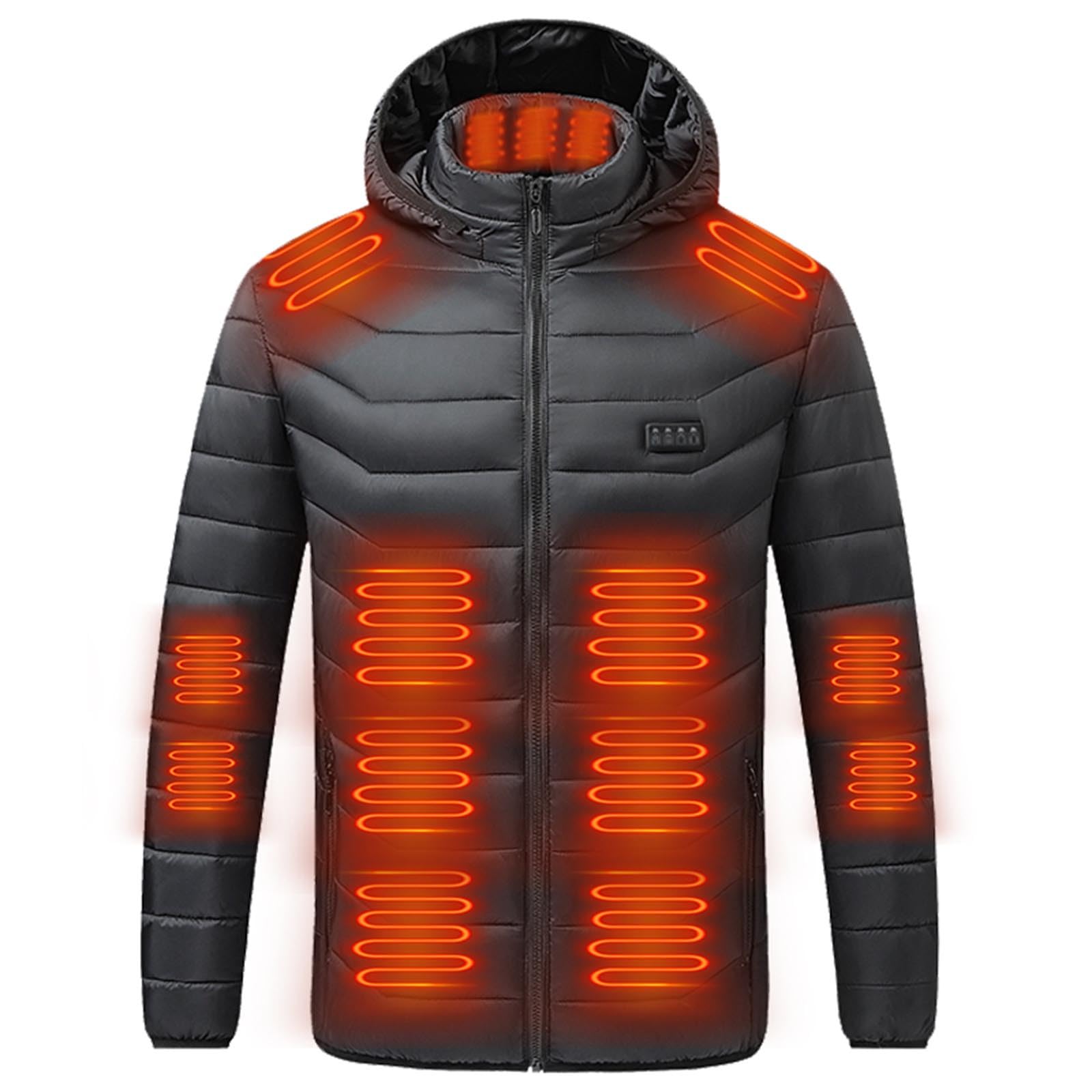 Heizjacke Herren Beheizbare Jacke mit Kapuze USB Elektrische Beheizte Jacken mit 24 Heizzonen Beheizbar Steppjacke Outdoor Winterjacke mit Heizung Winter Funktionsjacke Männer Daunenjacke Skijacke