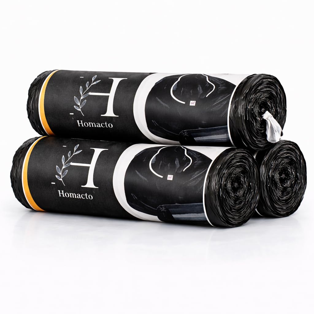 garbage bags | medium 19x21 inches | dustbin bags with separate tie string | 90 count | 30 bags x 3 rolls | leak proof star seal | strong kitchen waste bags (black) (pack of 3)