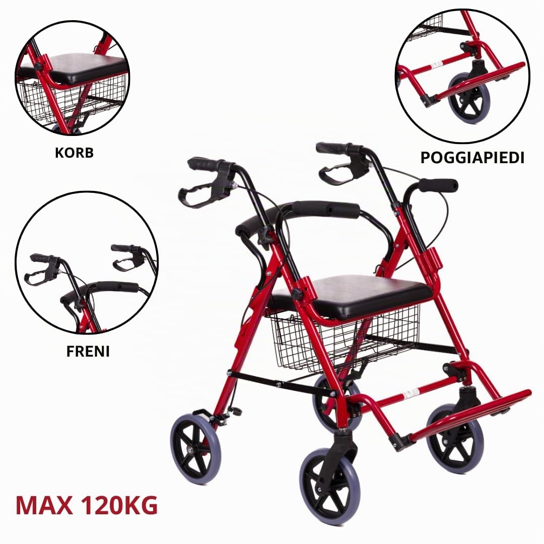 Antar AT51018 Alluminio Camminatore con Basket 9.40 kg, Rosso