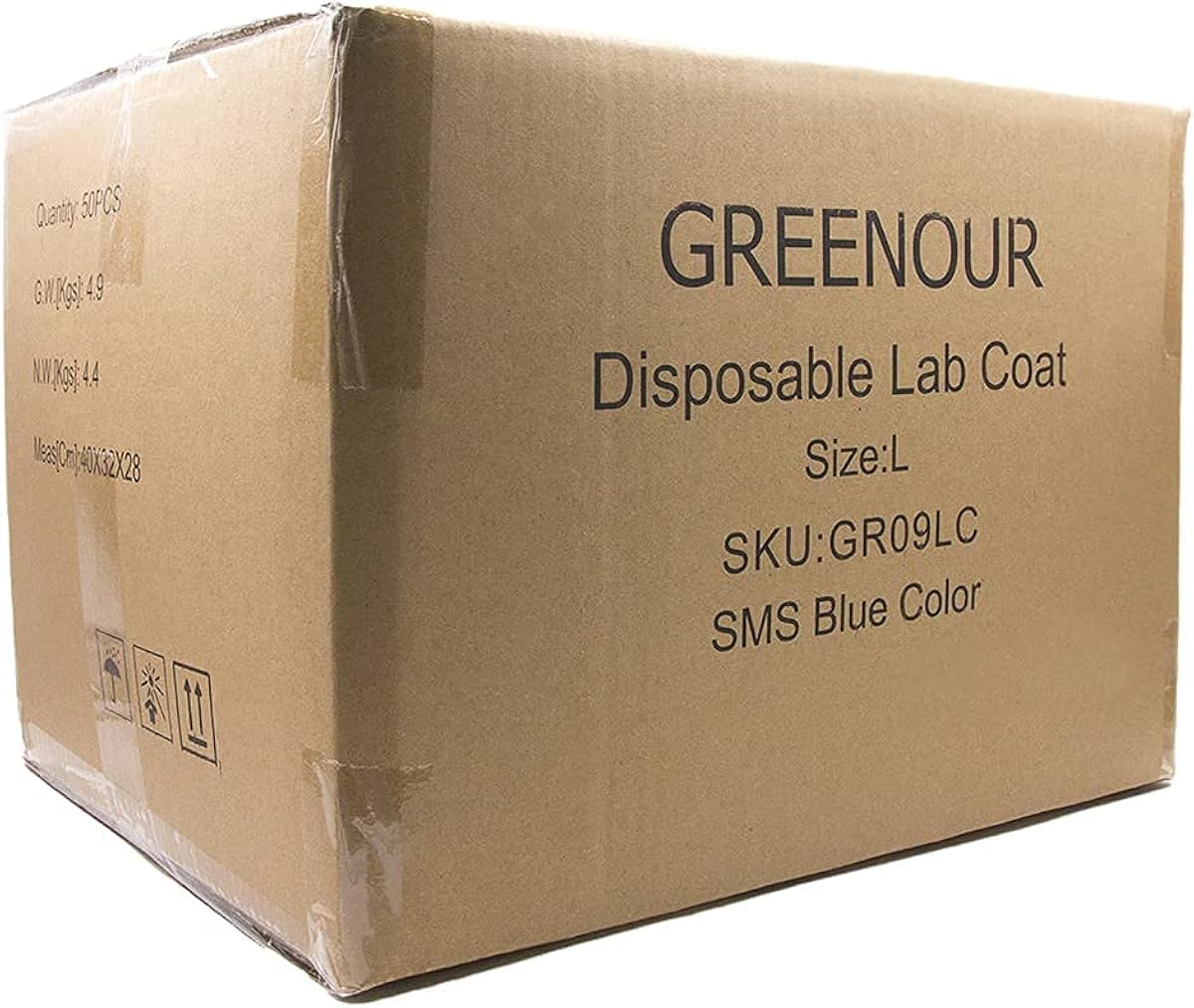 Miniatura 7 de Greenour Disposable Lab Coat Blue SMS with Pockets for Adult Knitted Collar and Cuffs Breathable Fluid Resistant