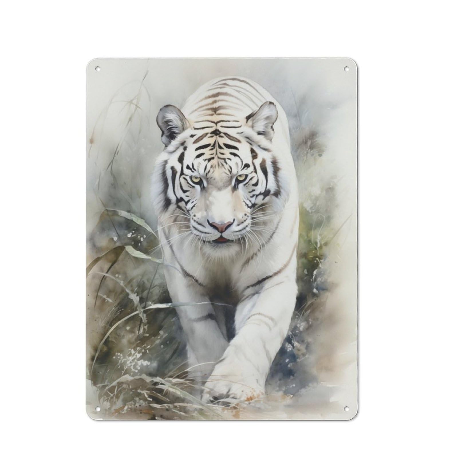 Junmoney Watercolor White Tiger Tin Wall Plaque 40X30cm With For Bar Or Restaurant, Housewarming Wall Decor For People Furnishing Bar And Restaurant