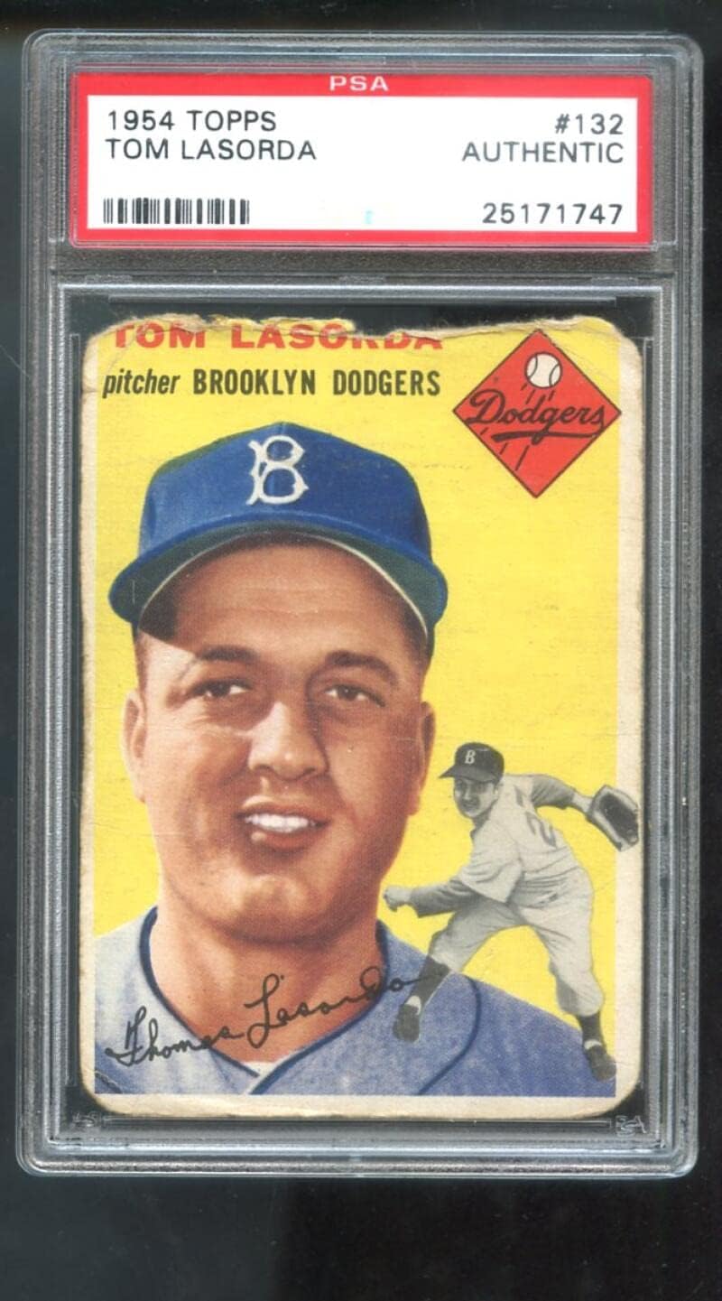 1954 Topps #132 Tom Lasorda ROOKIE RC PSA AUTH Graded Baseball Card MLB Dodgers