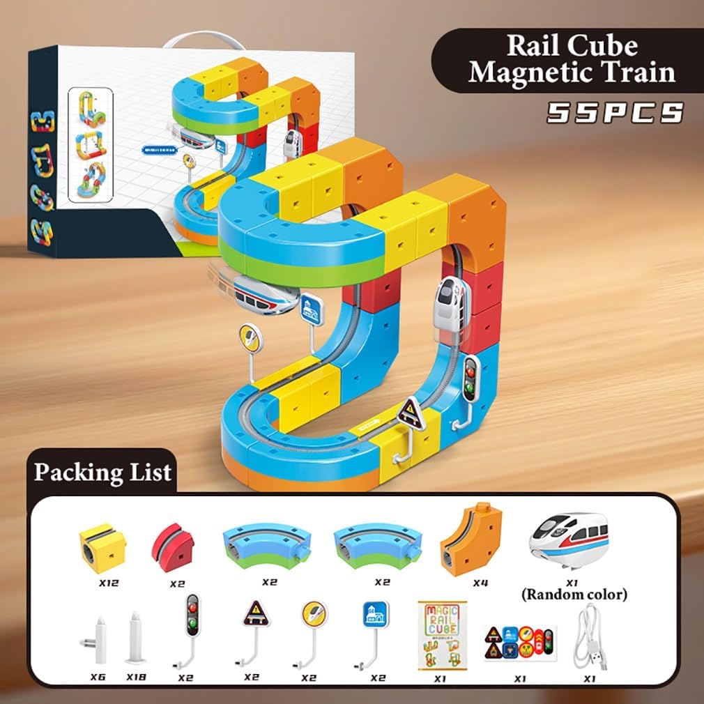 Track Fusion - Set di treni elettrici Magic Rail Cube con treno motorizzato anti-gravità, sistema di binari 3D integrato, regalo di apprendimento per bambini, ragazzi e ragazze (81 PSC