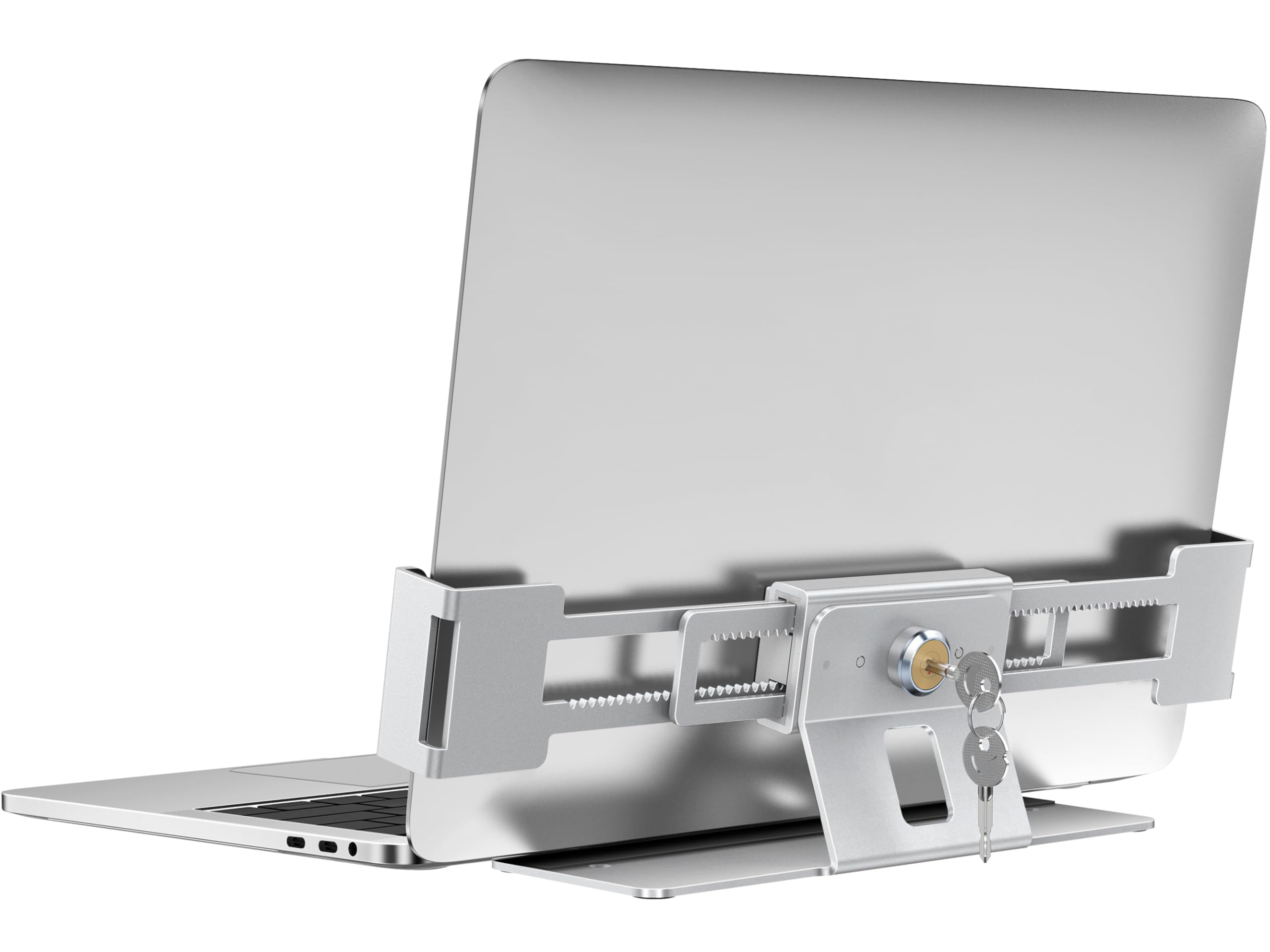 AboveTEK Station de Verrouillage pour Ordinateur Portable, Verrou Sécurité Aluminium MacBook, Anti-Vol pour Ordinateurs sans Fente 11"-17", Base Anti-Dérapante Espaces Publics-Argent