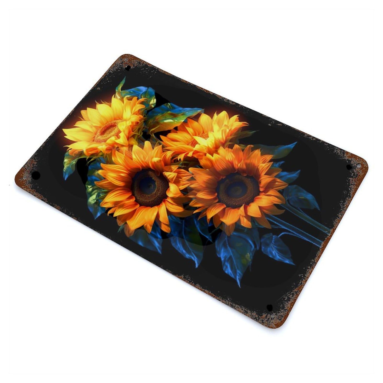 Sunflowers 11.8"x7.9" Aged Metal Wall Plaque, Novelty Wall Decor for Garage, Bar And Workshop Decor