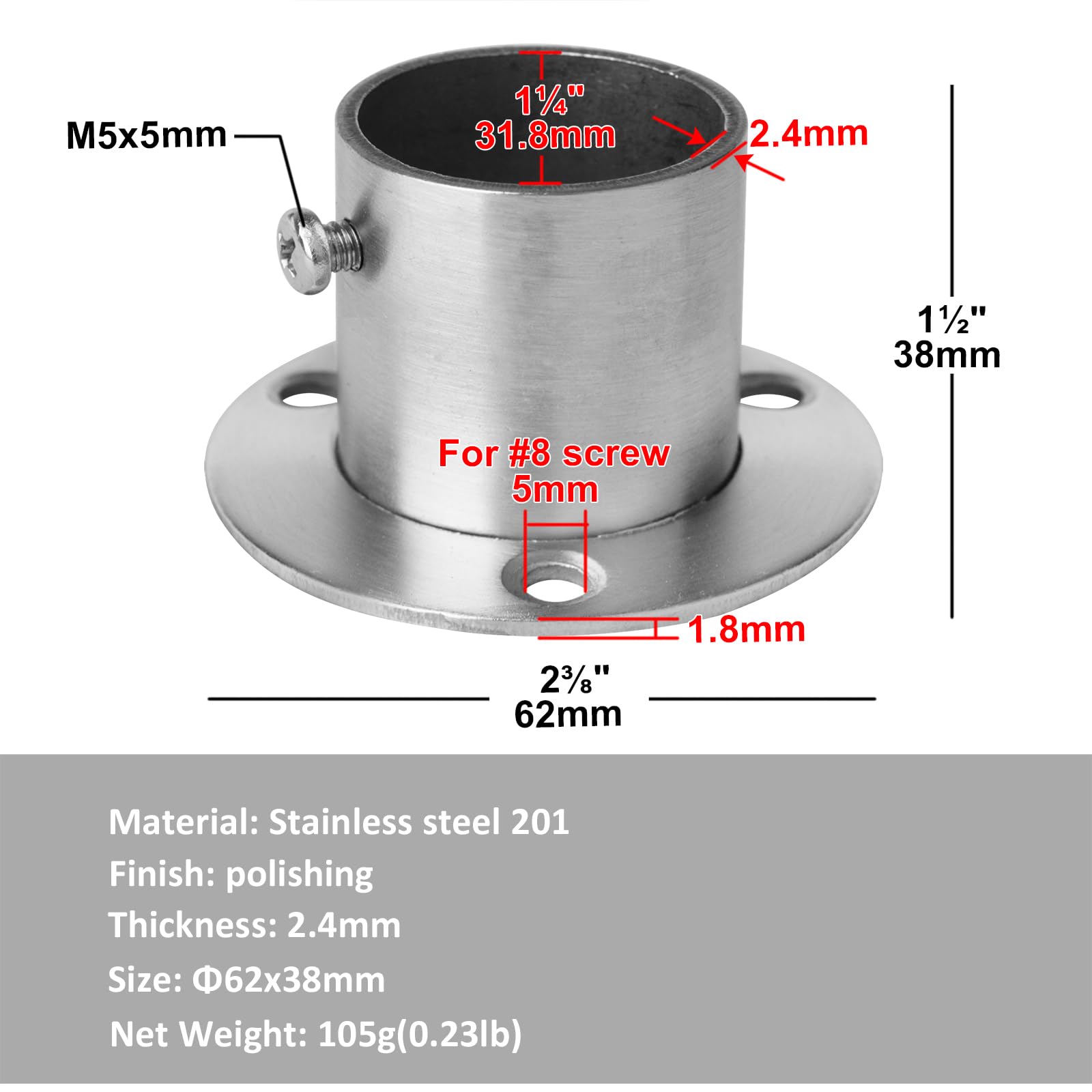 YIDU69Q 8 Pcs Stainless Steel Pole Sockets Fit OD 1-1/4