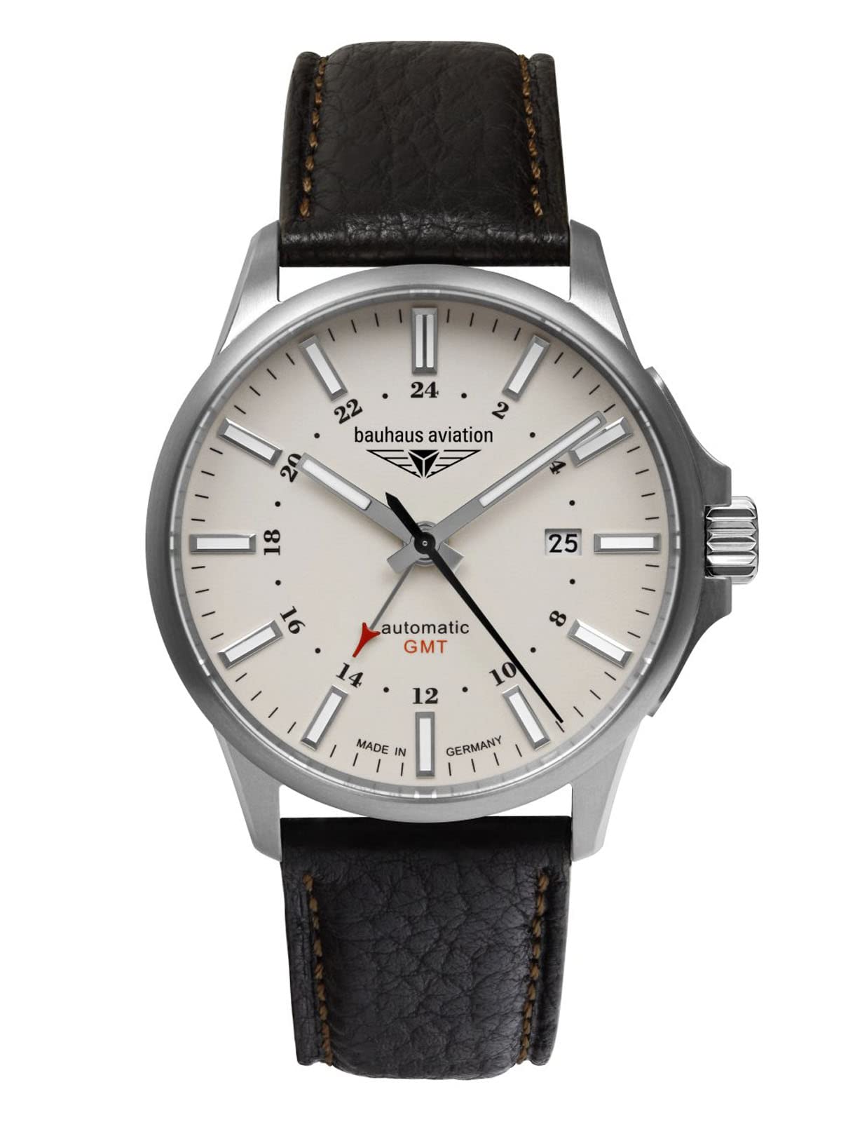 Bauhaus Aviation zegarek męski ze skórzanym paskiem lub paskiem tytanowym automatyczny GMT Titangehäuse 10 ATM szkło szafirowe data 2868