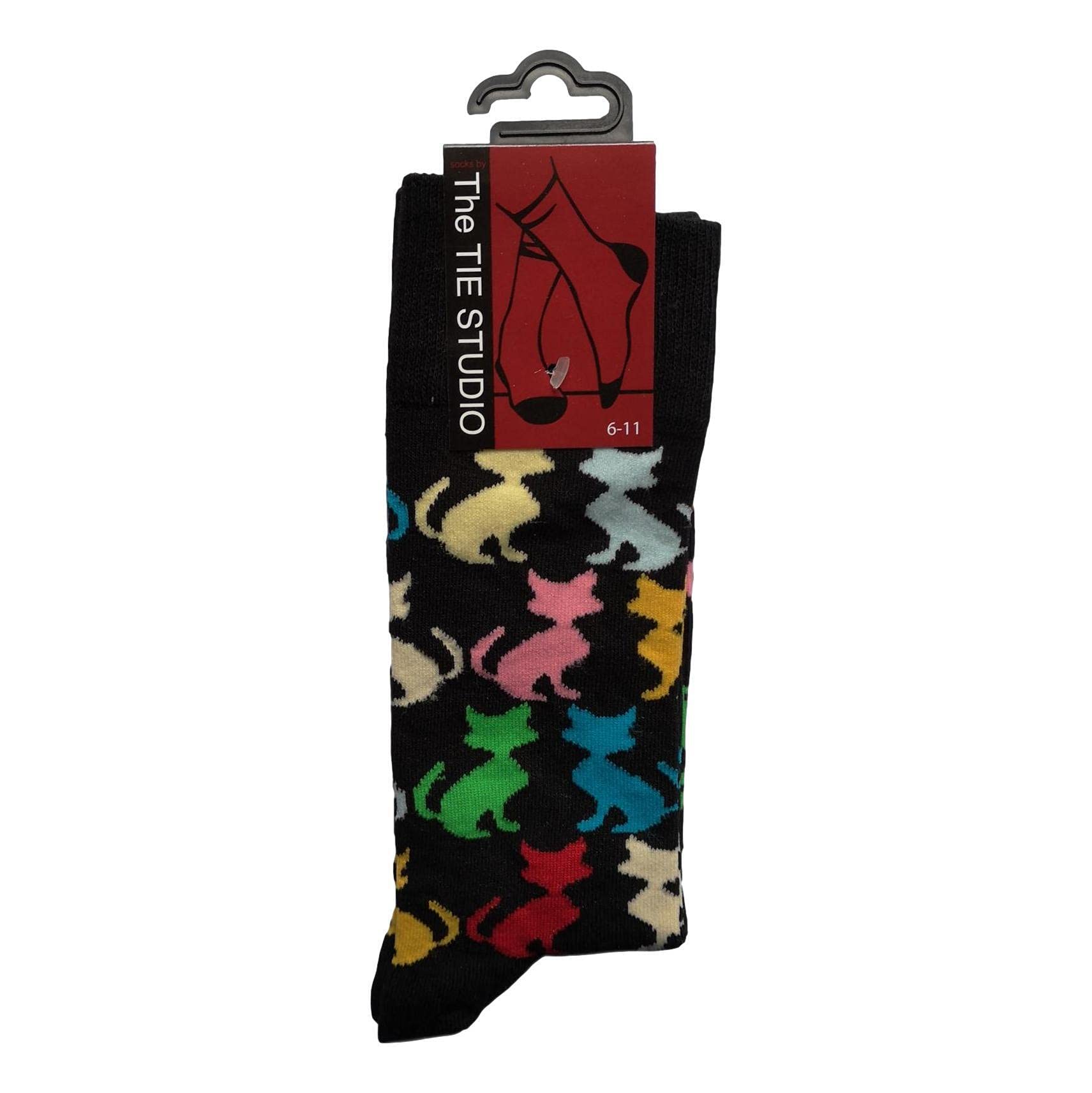 THE TIE STUDIO - Cats Colorful on Black (Men's/Female) Novelty Socks