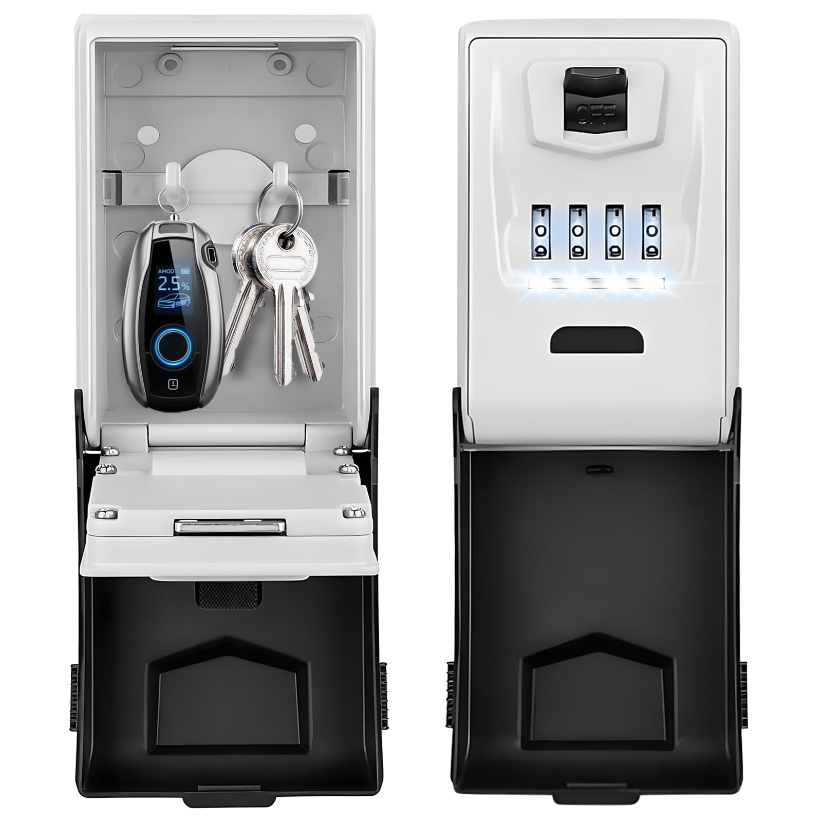 iPalamila Key Safe with Number Code, Large 4 Digit Key Safe with Code Illuminated, Waterproof, Rustproof Key Safe Outdoor, for Home, Office, School, Garage and More (Black)-image-0