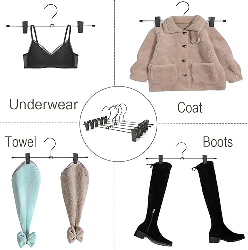 Miniatura 6 de Perchas para pantalones de 13.8 pulgadas, color gris oscuro, perchero con clips, clips de metal, perchas para pantalones que ahorran espacio,