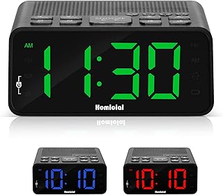 Digital Alarm Clock Radio, Alarm Clocks for Bedrooms with AM/FM Radio, Sleep Timer, Dimmer, Easy Snooze, Battery Backup - 0.6" Green LED Digits