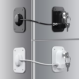 Refrigerator Lock 2 Packs, Baby Proofing Fridge Locks with Silicone Wire Protection & Key - Easy Install Surface-Friendly for Freezer & Refrigerator, Black & White