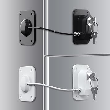 RORMGO Refrigerator Lock 2 Packs, Baby Proofing Fridge Locks with Silicone Wire Protection & Key - Easy Install Surface-Friendly for Freezer & Refrigerator, Black & White